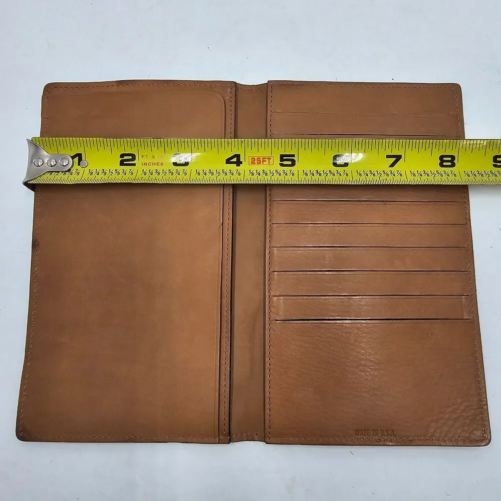 VTG Tan Genuine Leather Tall Bifold Wallet 10 Card Organizer Made In USA